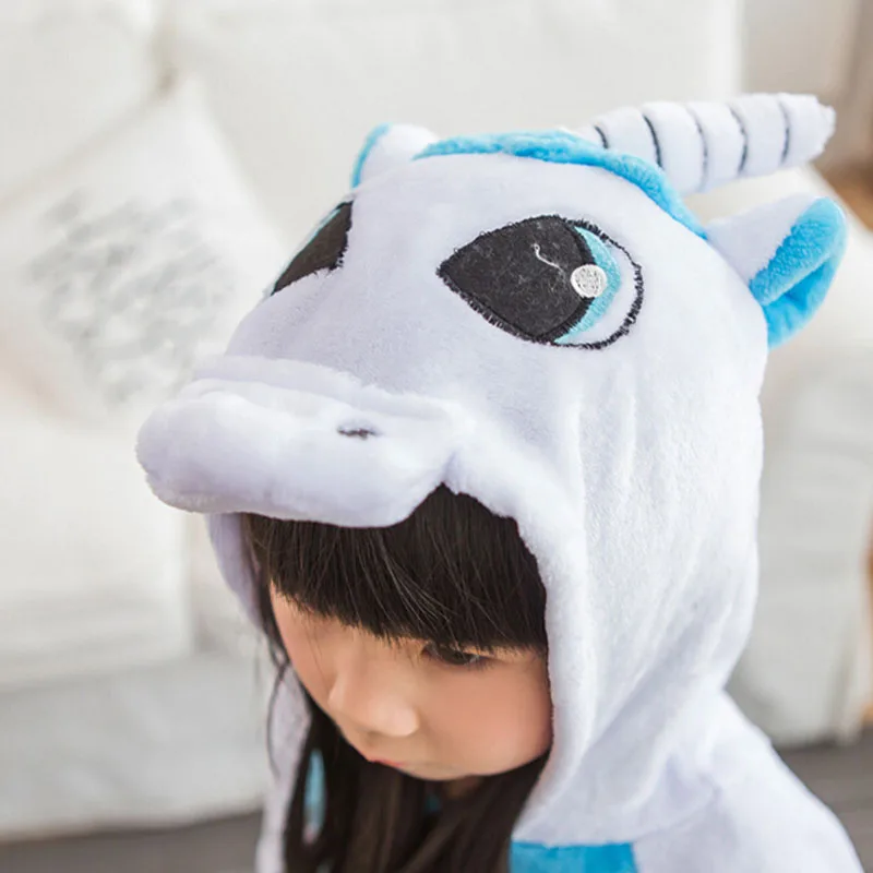 Child Blue Unicorn Kigurumi Onepiece Sleepwear Kid Anime Cosplay Costume Suit For Boys Girls Halloween Animal Jumpsuit With Shoe