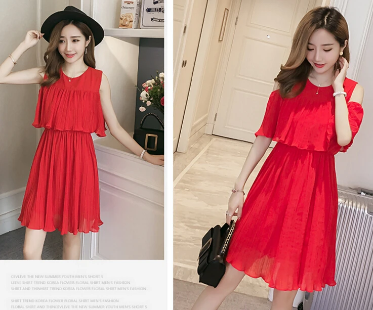 The 2018 summer new lactation Korean temperament slim Strapless Chiffon pleated Ruffle Dress maternity nursing