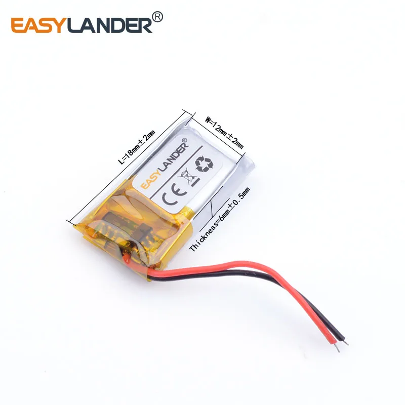 601218 3.7V 90mAh Rechargeable Lithium Li-ion Polymer Battery for Bluetooth headset toys MP3 MP4 Headset 3D glasses bracelet