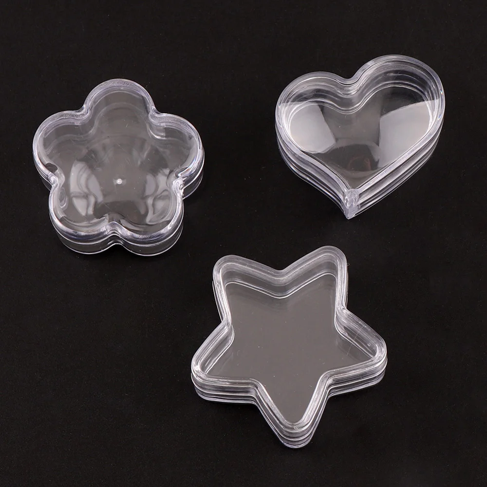 

10Pcs Transparent Plastic Empty Storage Boxes Flower Star Heart Container Nail Art Rhinestone Bead Gems Case