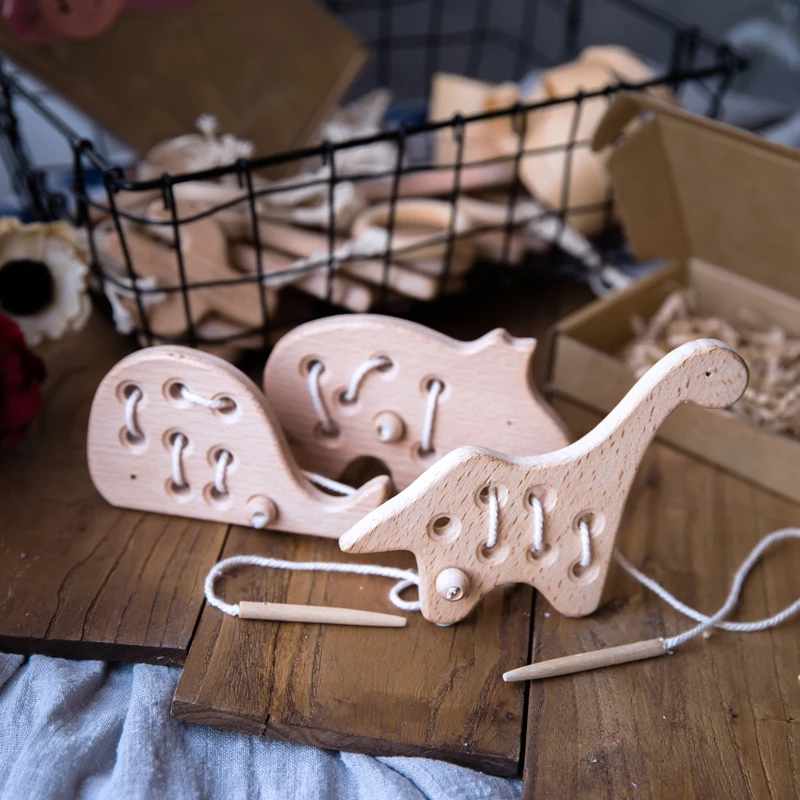 Anneau de dentition en bois de hêtre, 1 pièce, Animal de dessin animé, jouets Montessori pour bébé, développement de l'intelligence, produits pour enfants