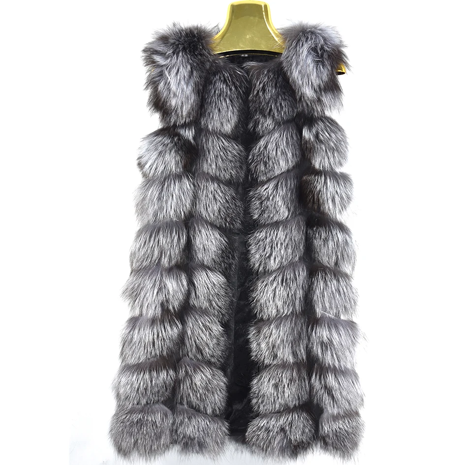 Silver Fox Detachable Vest for Women, Real Fur, Warm Vest, Thick and Beautiful, Autumn and Winter, 90cm