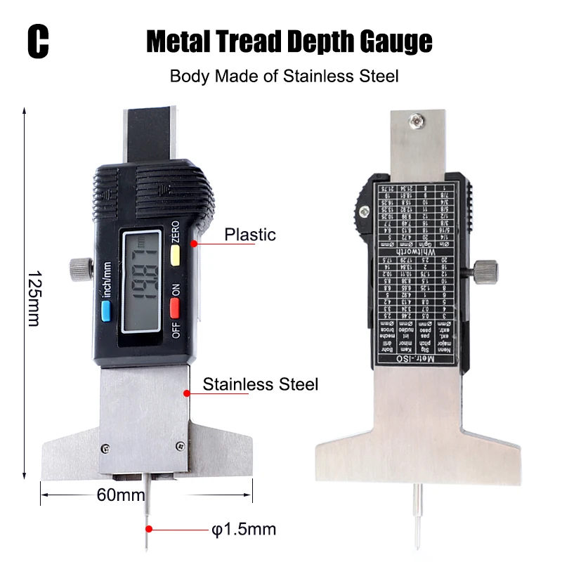 Jauge de profondeur numérique 0-25.4mm/0.01mm, métrique/pouce, jauge de profondeur de bande de roulement, affichage LED étrier 1 pièce