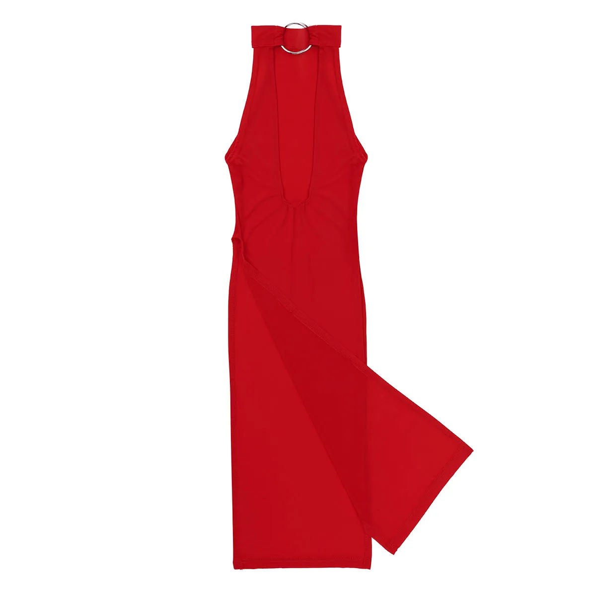 Women Sissy Dress Cheongsam Dress Halter Neck Backless High Slit Leg Dress Vestido Transparent Sexy Lingerie Nightdress Clubwear