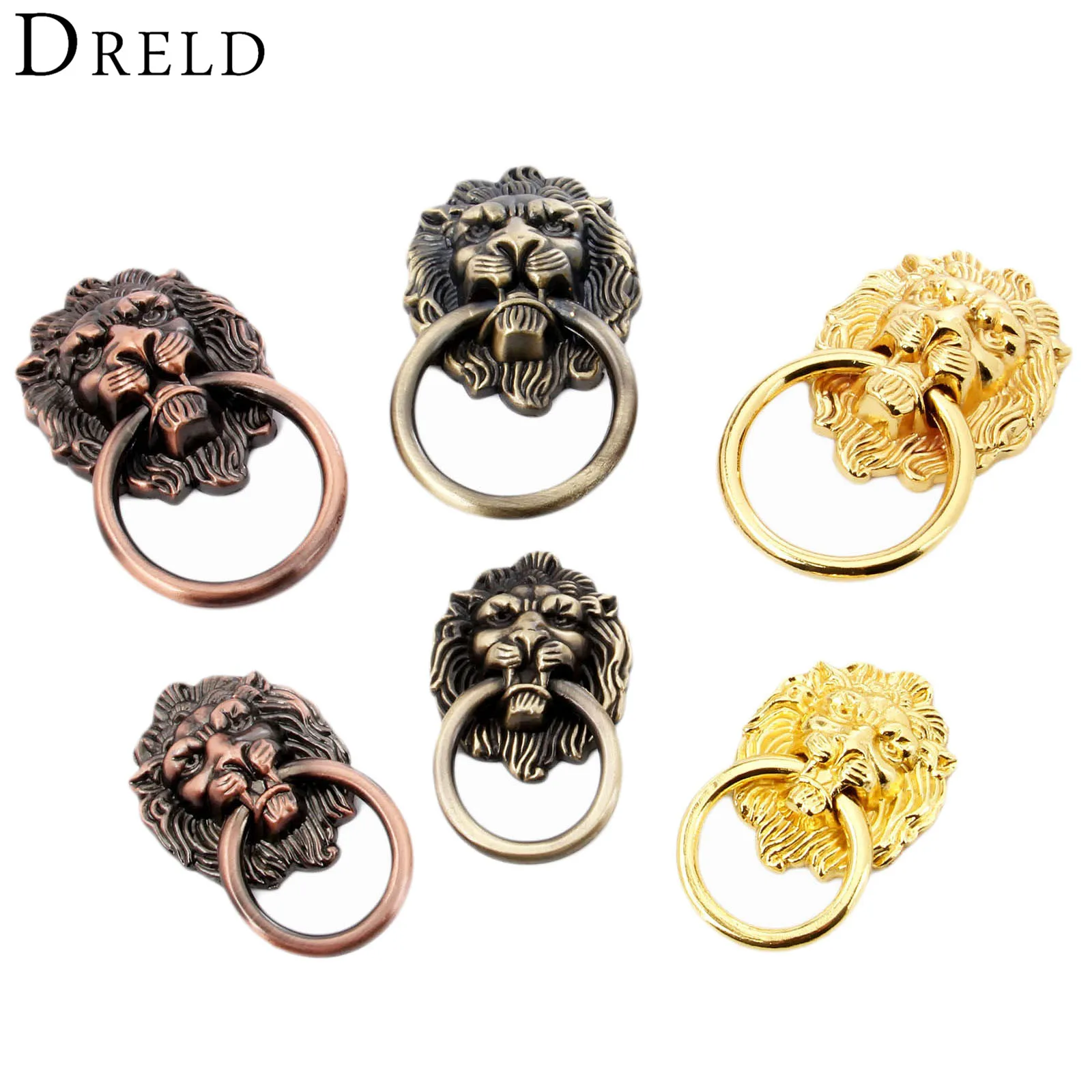 DRELD Antique Furniture Handles Vintage Lion Head Cabinet Knobs and Handles Furniture Door Cabinet Drawer Pull Handle Knob Ring