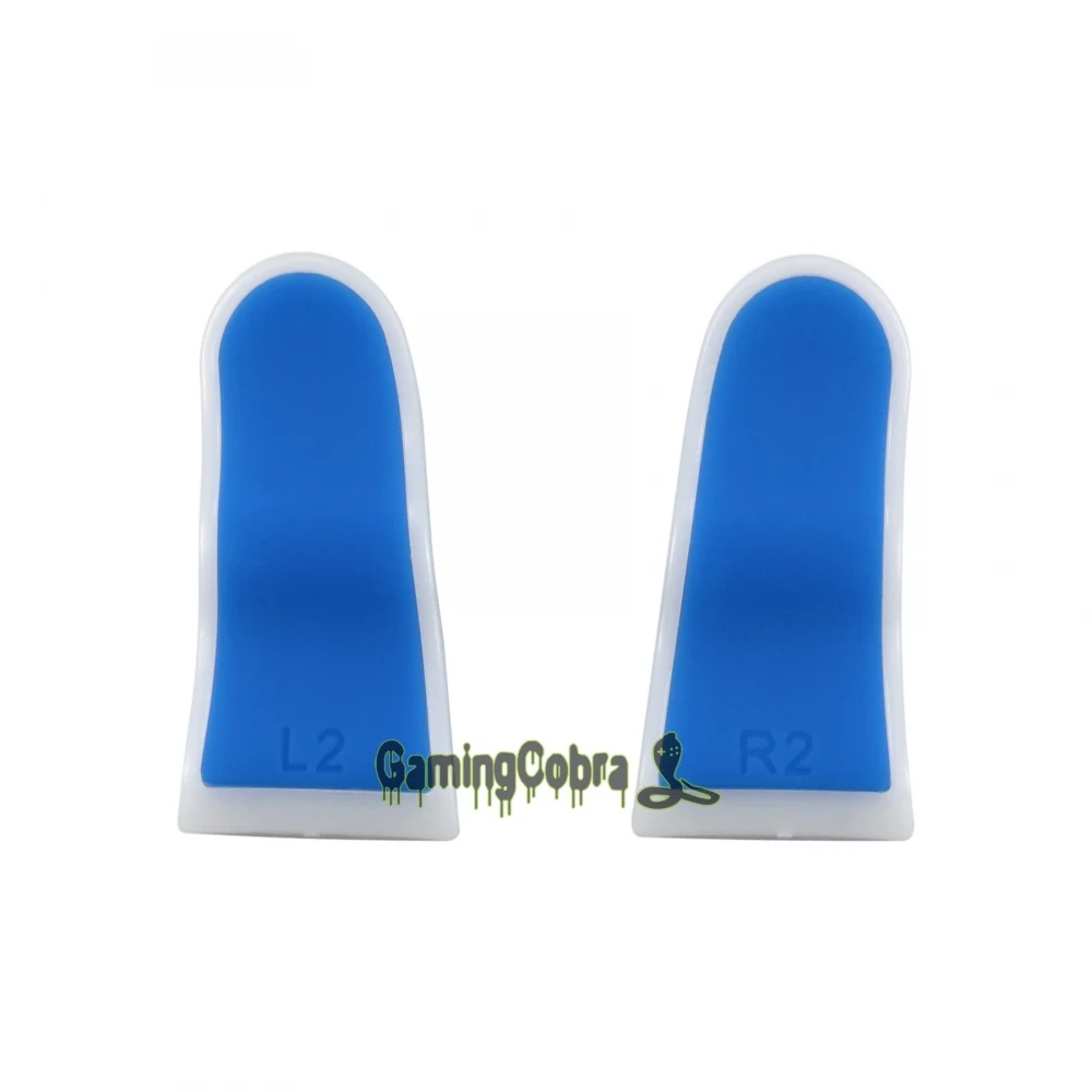 EXtremeRate PS4 프로 슬림 컨트롤러용 확장 트리거 버튼 익스텐더, 블루 화이트, 미끄럼 방지 L2 R2, 1 쌍