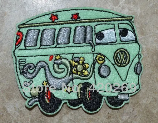 

Fillmore CARS series Green Dragon zoo Bus Truck W Embroidered patches iron on Motif Applique embroidery patch DIY accessory