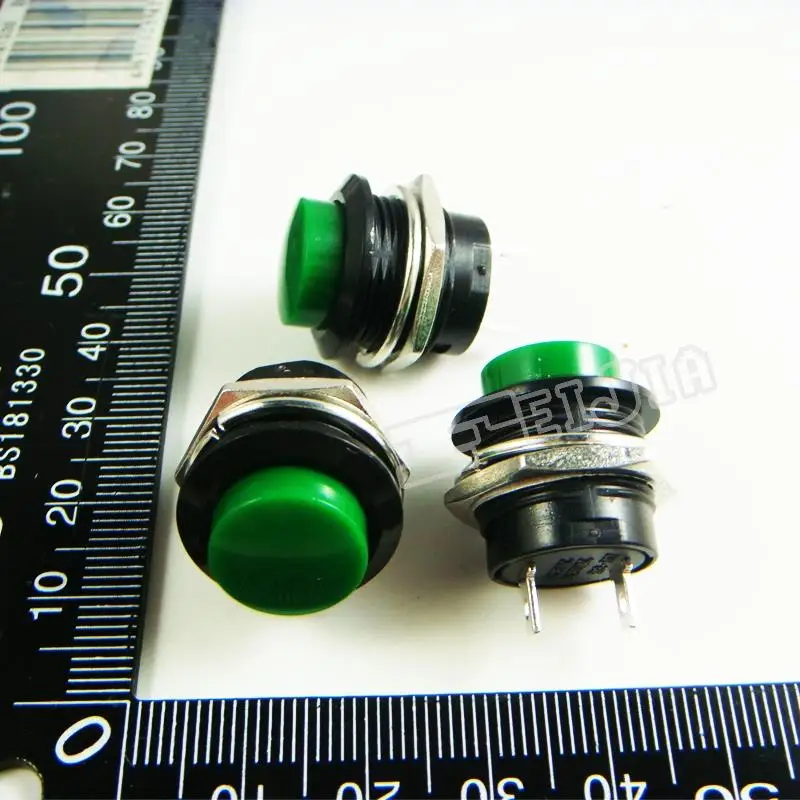 R13-507 Button color Green 3A/250VAC OFF-ON 2Pin Non Self-locking Push Button Switch (Self reset switch) 20Pcs/lot