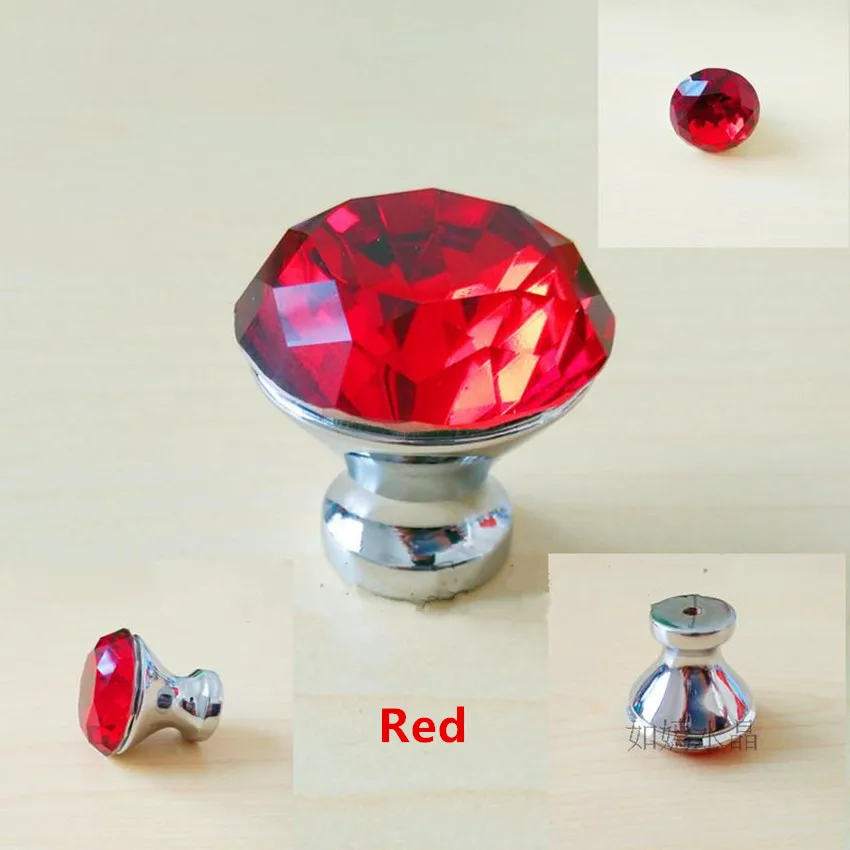 colorful fashion rhinestone drawer cabinet knobs pulls yellow red pink sea blue glass crystal dresser knobs silver chrome modern image 4
