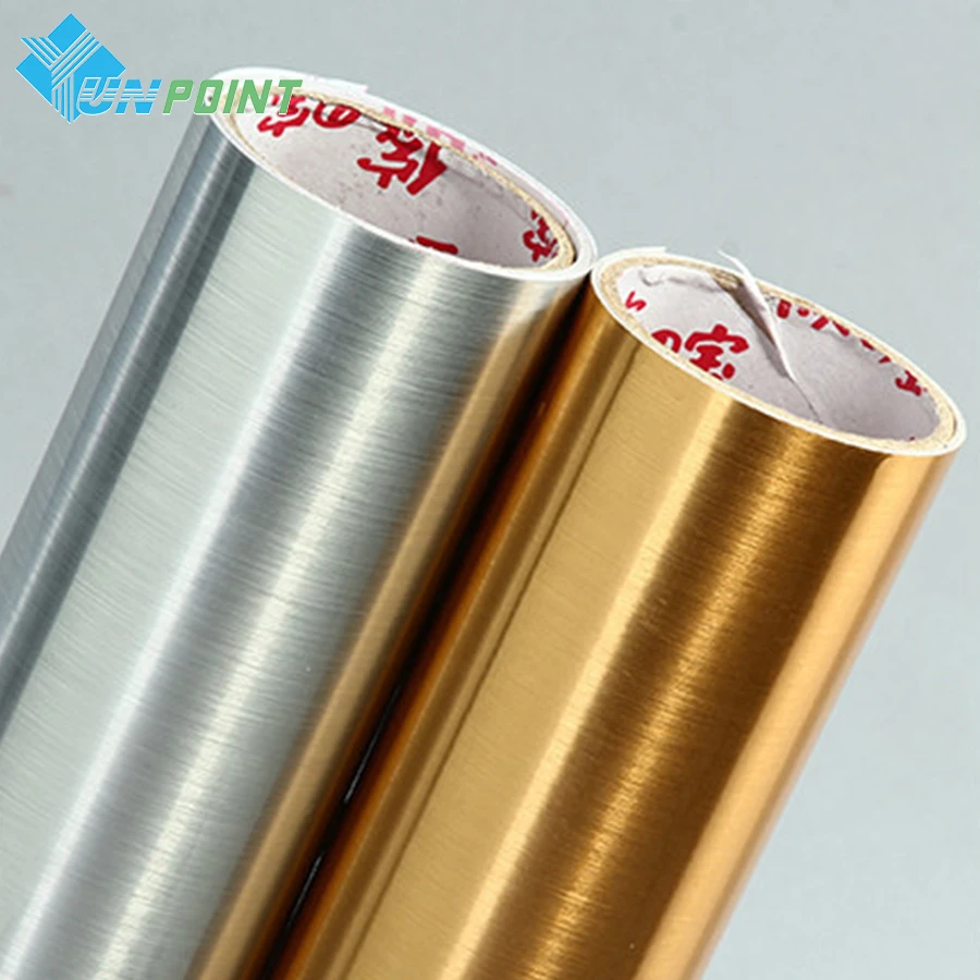 PVC Waterproof Brushed Gold Silver Wall Sticker Wardrobe Cabinet Self Adhesive Furniture Wallpaper Old Fridge Refurbishment Film