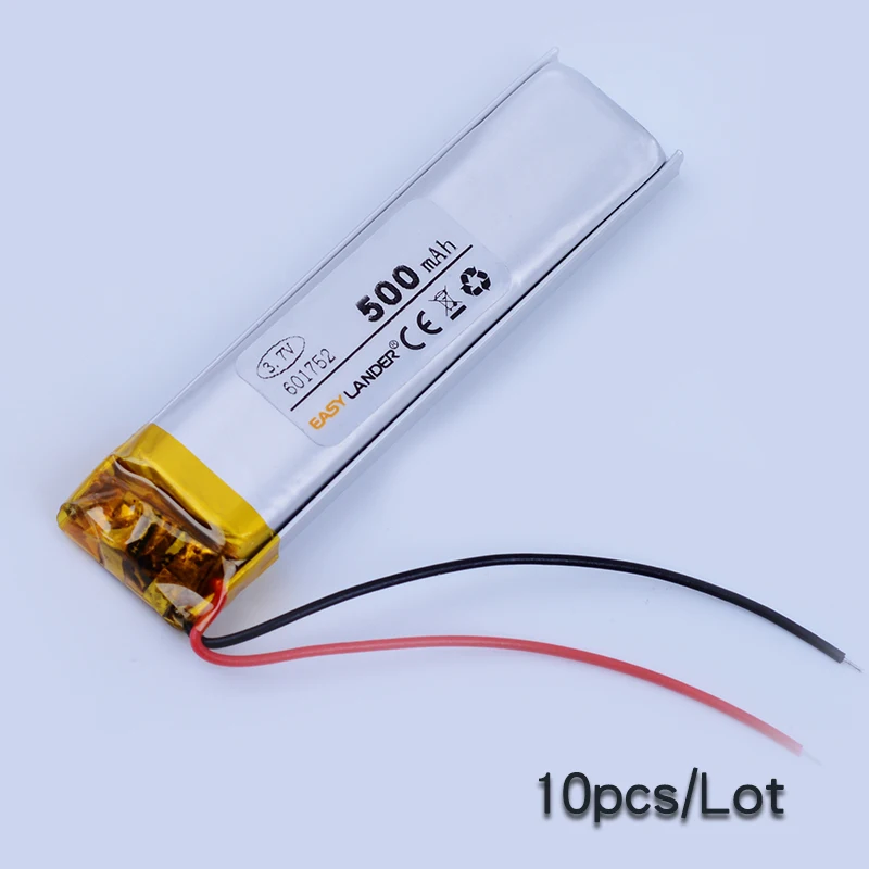 10pcs/Lot 601752 3.7V 500mAh Rechargeable Lithium Li-ion Polymer Battery For Bluetooth mouse Speaker mp3 mp4 toys DVR GPS