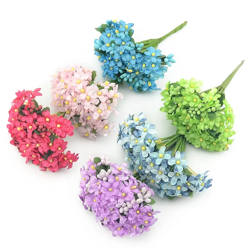 Cheap 144pcs Artificial Simulation Plum Bouquet Wedding Decoration DIY Handicraft Accessorie Wreath Thin Flower Craft Gift