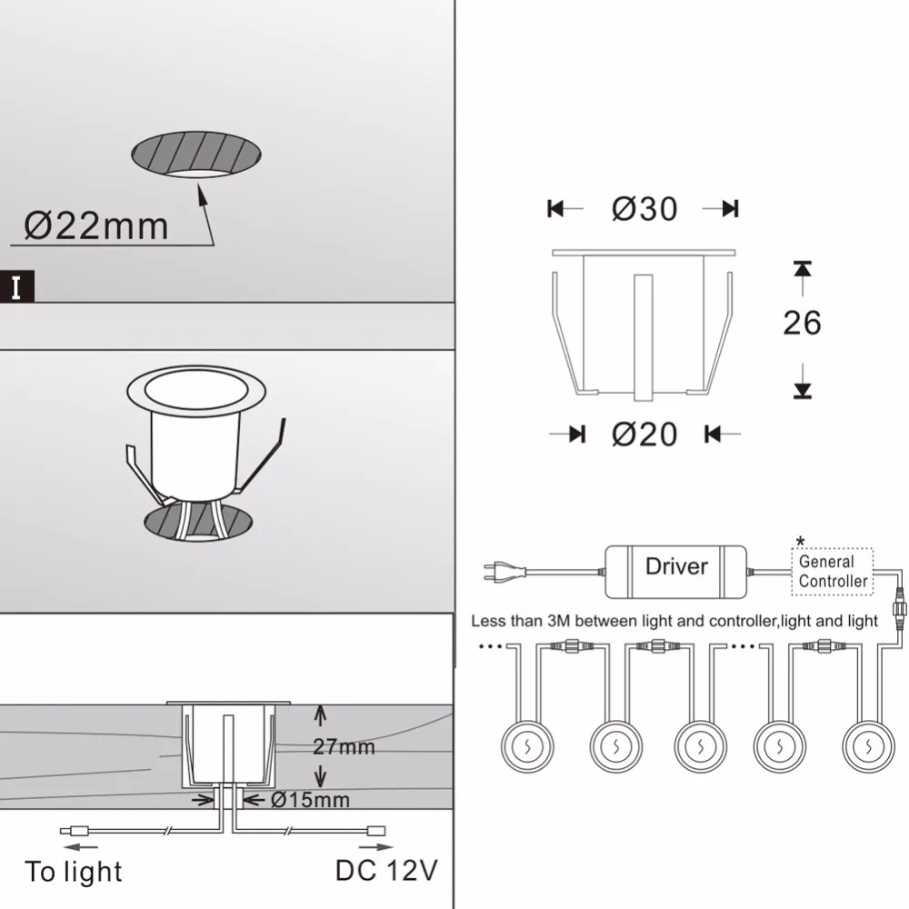 QACA-Luz LED de cubierta para exteriores, iluminación para jardín, Patio, escaleras, paisaje, decoración de jardín, en el suelo, IP67, DC12V, 0,6 W, lámpara B110