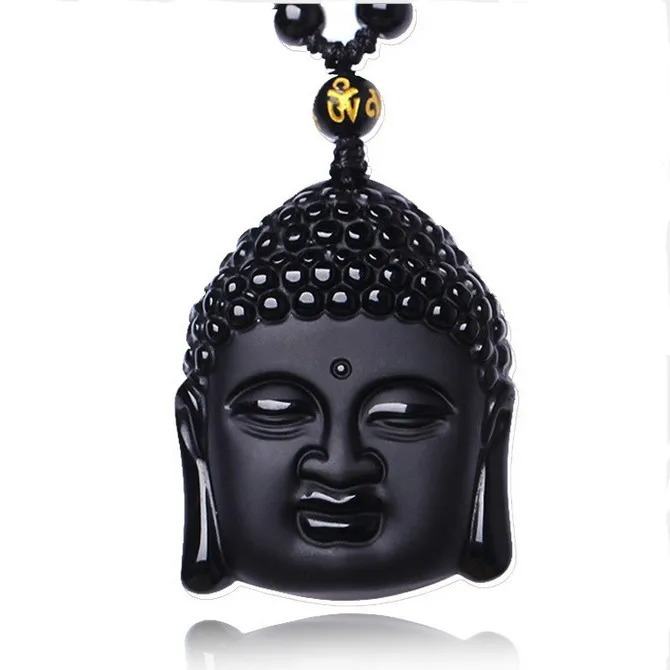 wholesale  obsidian Buddha head pendant Buddha Lucky Amulet Pendant Necklace  sweater chain