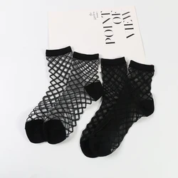 DONG AI 2 Pairs Sexy Grid Mesh Fishnet Ankle Socks Women Hollow Short Black Sock Ladies Sweet Mesh Net Yarn Thin Women Cool Sox