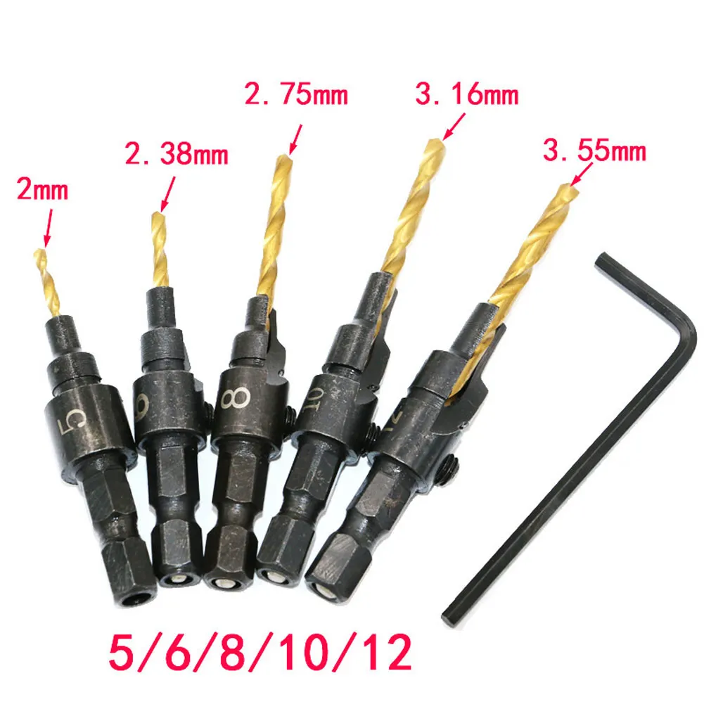 5 Chiếc Gỗ HSS Nghề Mộc Mũi Khoan Bộ Mũi Khoan 1/4 Chuôi Lục Giác Counterbore Tản Bit Cho Kích Cỡ Vít