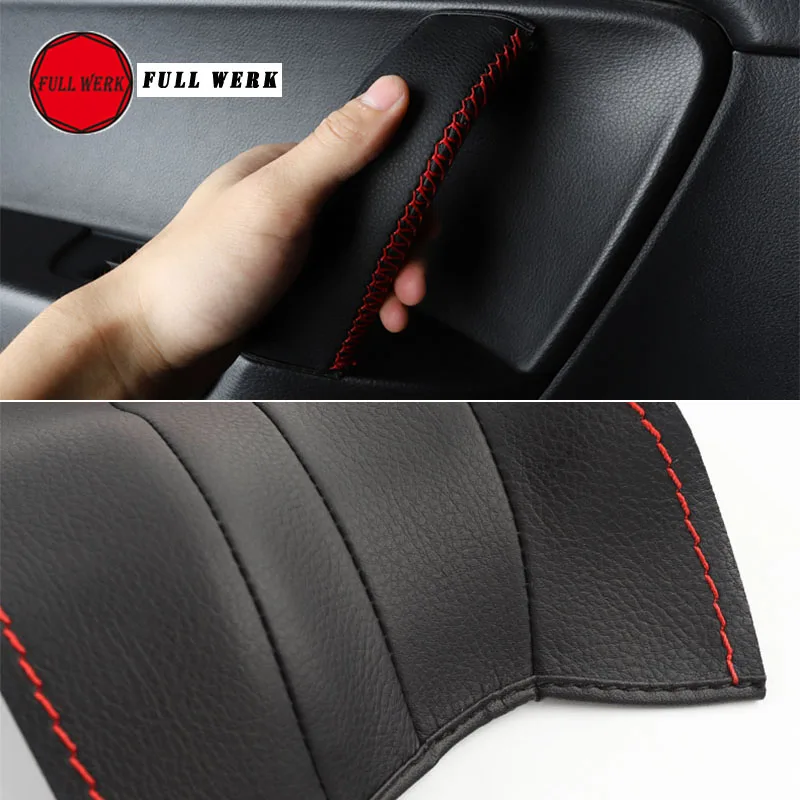 Leather Car Interior Door Handle Cover Hand Sewing Door Panel Handle Pull Trim Cover Protector for VW Touareg 2011-2018 Accessor