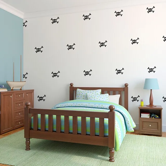 50 per set Black Skull Stickers Crossbone Vinyl Wall Decals For Boys Bedroom Removable Creative Kids Playroom Decoration A322