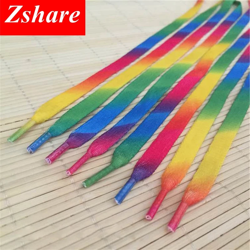 100 Pair Colorful ShoeLaces Rainbow Gradient Print Flat Canvas Shoe Lace Shoes Casual Chromatic Colour Shoelaces Free Shipping