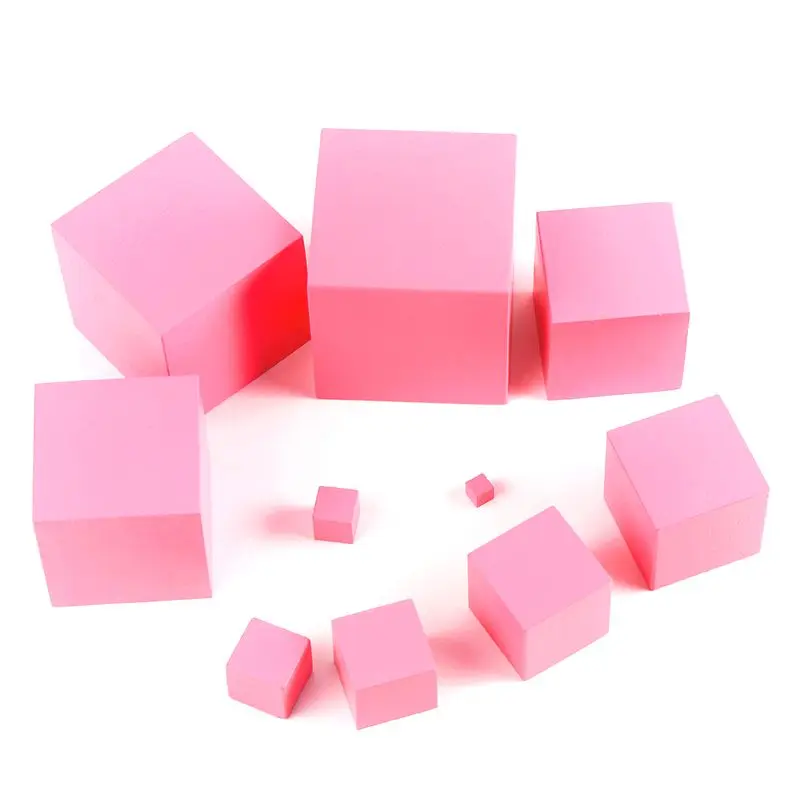 Jouets mathématiques Montessori en bois de haute qualité, tour rose, cube en bois massif, 0.7-7cm, cadeau de la journée des enfants d'âge alth