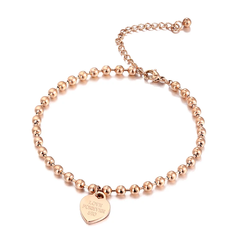 Hot sale Sumer Beach Leg bracelet For Women Charm Beaded heart-shaped Pendant stainless steel Chain Anklet Femme Girl Gifts new