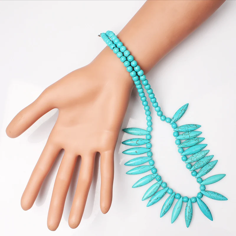 CAMDOE DANLEN H Fashion Women Necklaces Howlite Turquoises Gem Vintage Charm Necklace 48CM Long Statement Necklace Pendants