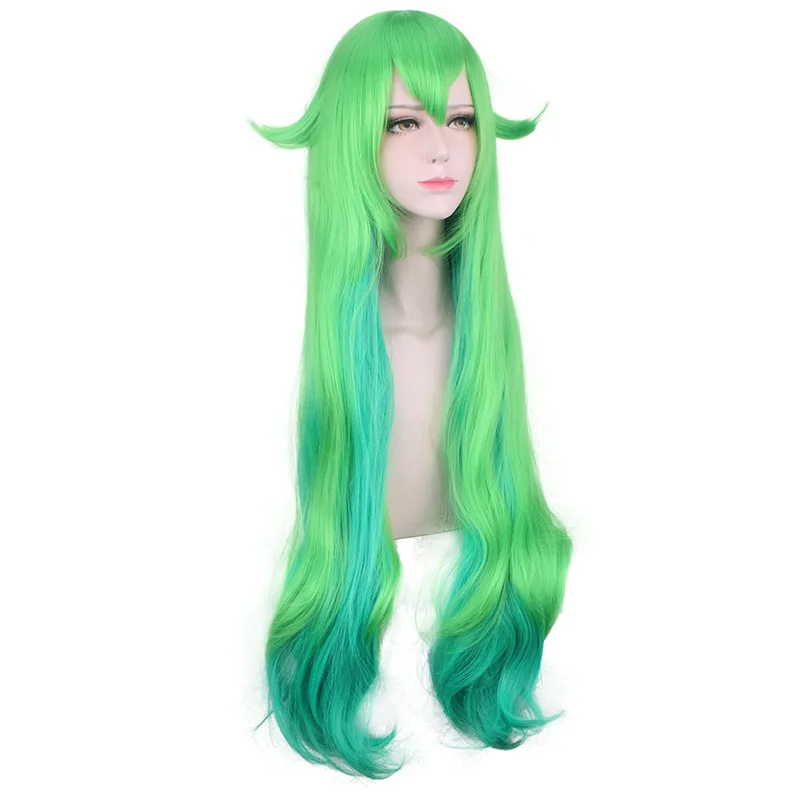 ccutoo 100cm Green Blue Mix Curly Long Synthetic Wig LOL Lulu Soraka Star Guardian League of Legends Cosplay Costume Wigs Hair