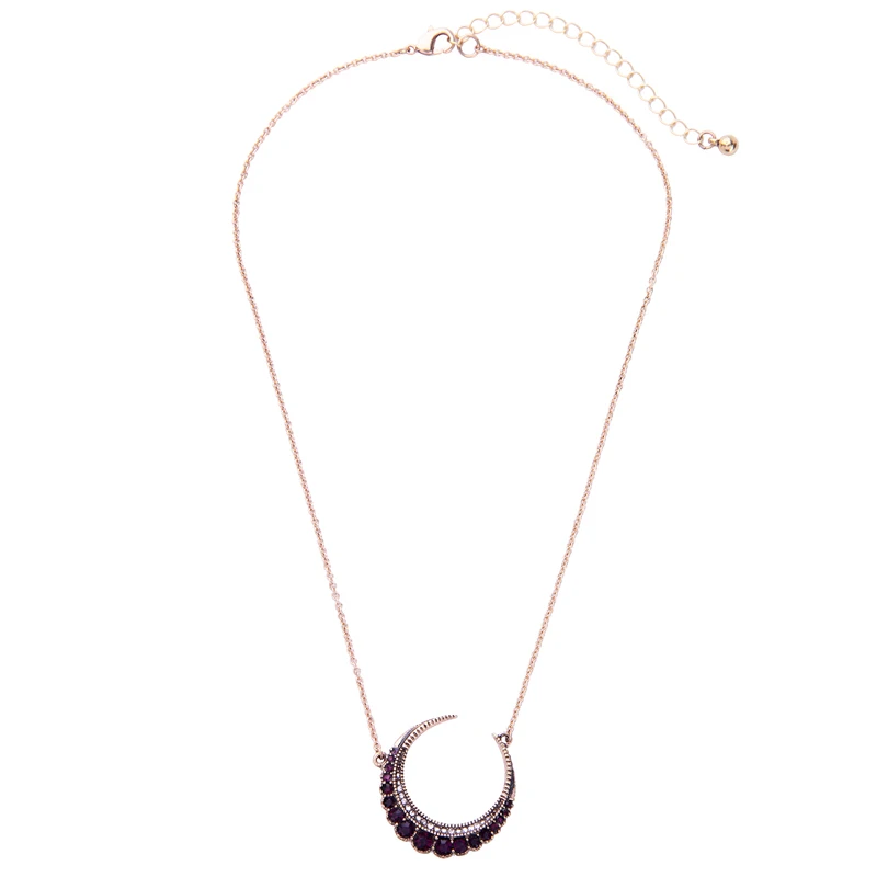 Banny Pink New Punk Alloy Crescent Pendant Necklace For Women Elegant Crystal Walking Moon Choker Necklace Half Moon Choker