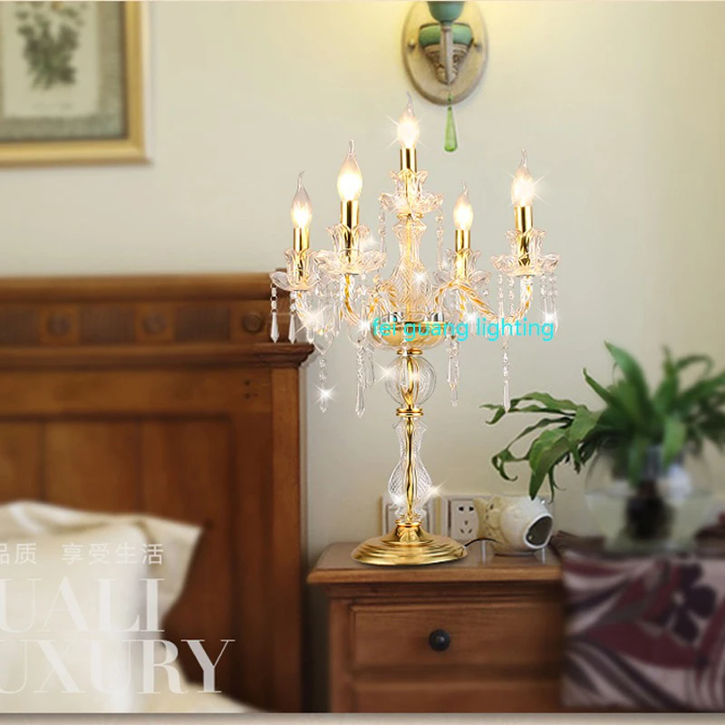 European Golden Table Lamp Bedside Bedroom Study Living Room Glass Decorative Desk Lights Creative Hotel Crystal Lustre