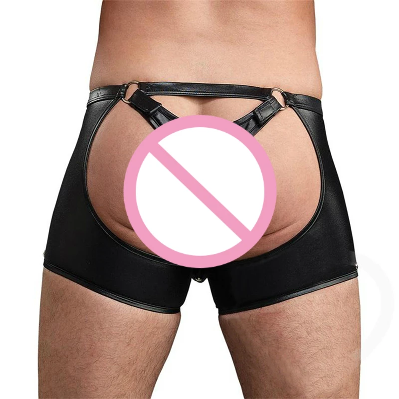 New Sexy Latex Open Crotch Male Underwear Lingerie Plus Size 2XL High Quality calvin Gay Men Boxer Shorts Vinyl Panties Cuecas