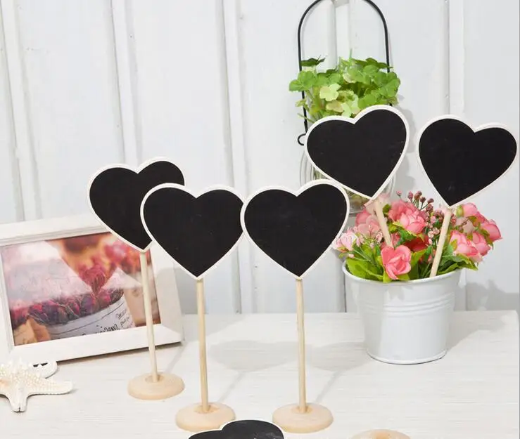 50PCS WOODEN MINI HEART BLACKBOARD ERASABLE WEDDING PARTY NAME PLACE MESSAGE BOARD HOLDERS