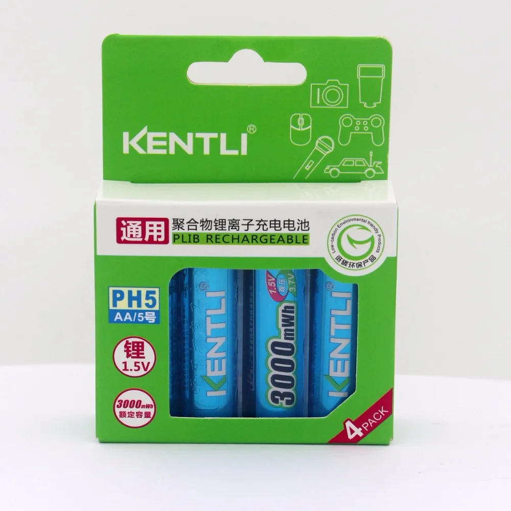 KENTLI 4pcs/lot 3000mWh AA battery 1.5V AA rechargeable battery camera battery lithium polymer battery