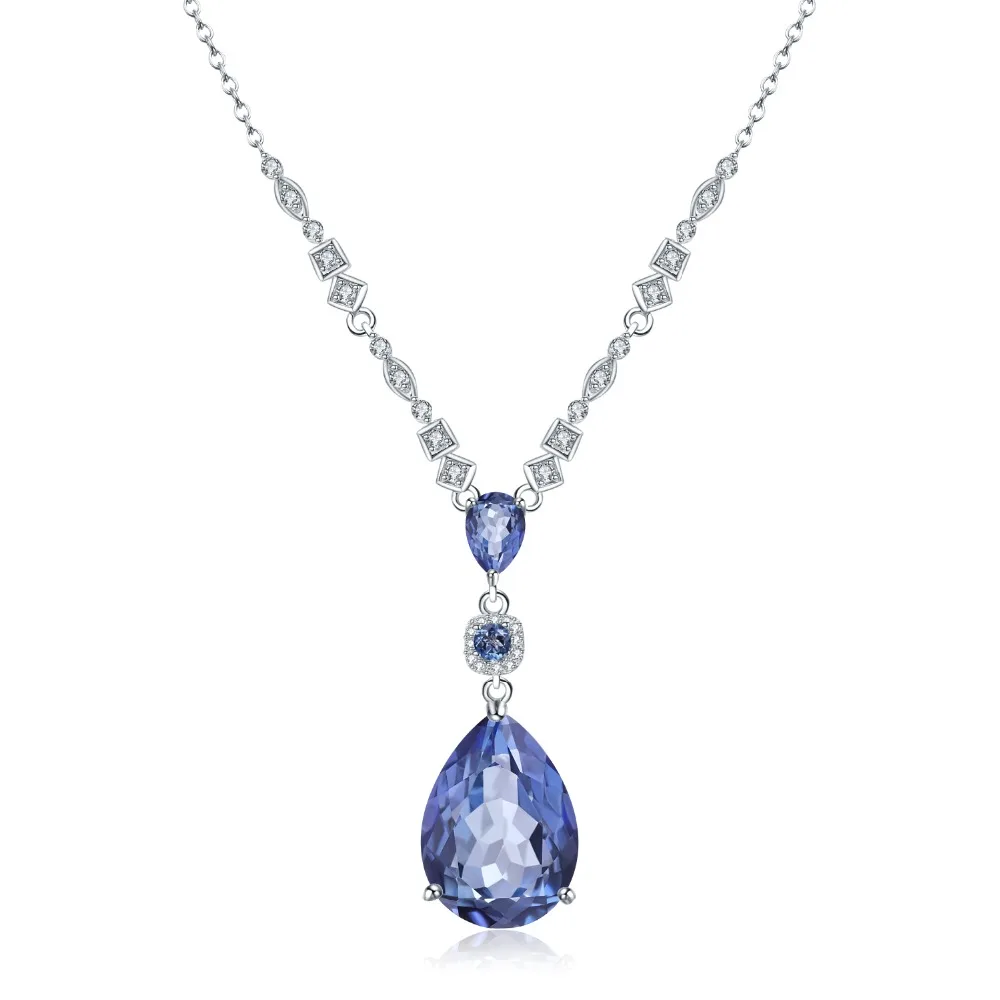 GEM\'S BALLET 925 Sterling Silver Classic Jewelry 10.68C Natural Iolite Blue Mystic Quartz Pendant Necklace for Women Wedding