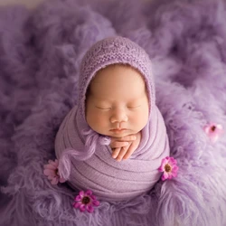 Écharpe extensible pour nouveau-né, un joli ensemble de chapeau en dentelle, Bonnet, accessoire de photographie pour bébé, tenue en Mohair et Bonnet en tricot pour nouveau-né