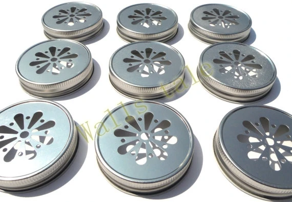 2pcs Drink bottle caps Daisy stamped drinking jar lids ,metal pewter jar lids for party wedding