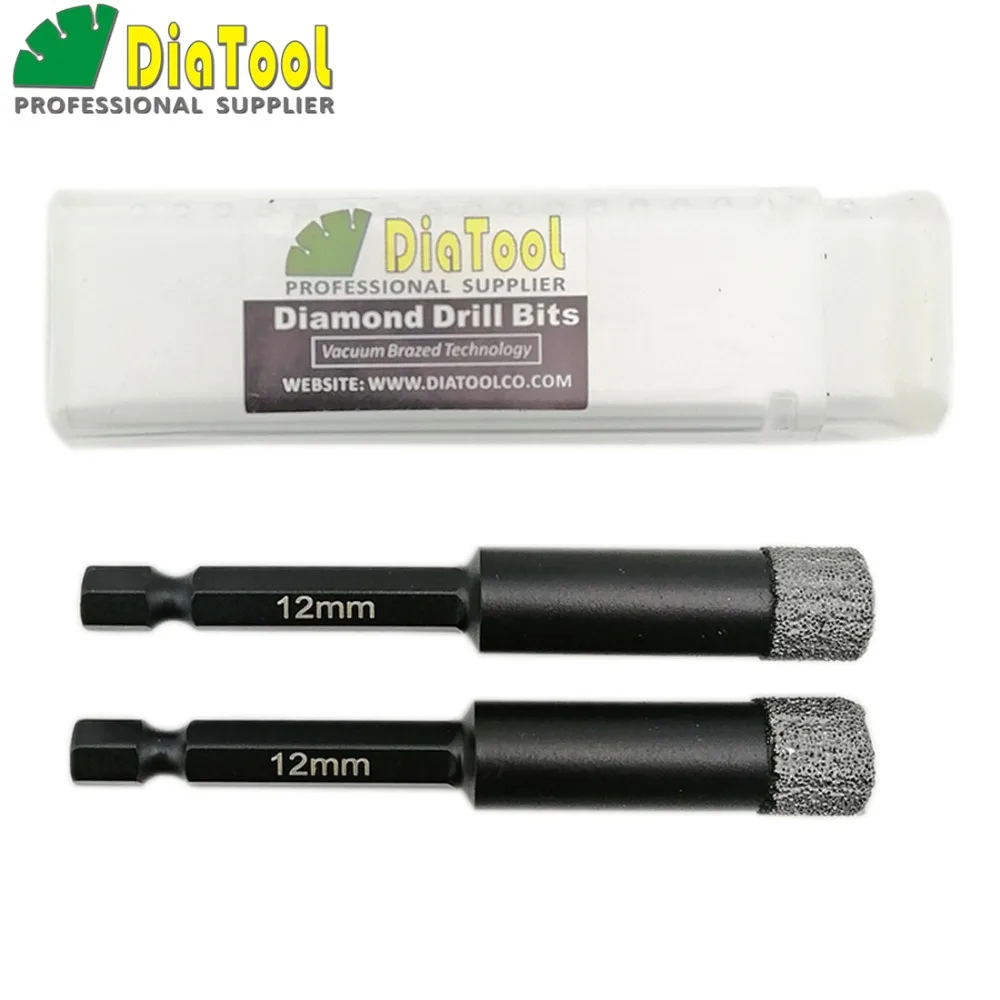 DIATOOL 2PK 12 MM Vacuum Brazed Berlian pengeboran bit untuk batu, porselen/ubin, Batu, pengeboran kering, cepat-fit Shank