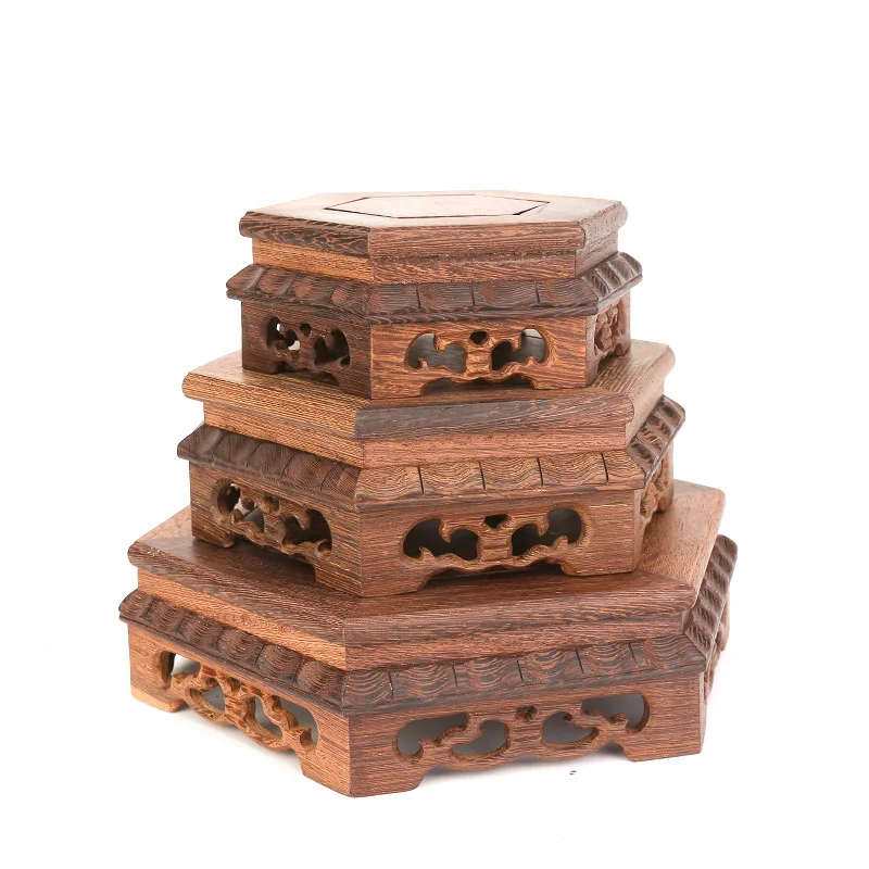 

12-19.7cm Diameter Wenge Wood Mahogany Base hexagon base teapot ornaments incense Buddha flowers vase flowerpot rack base