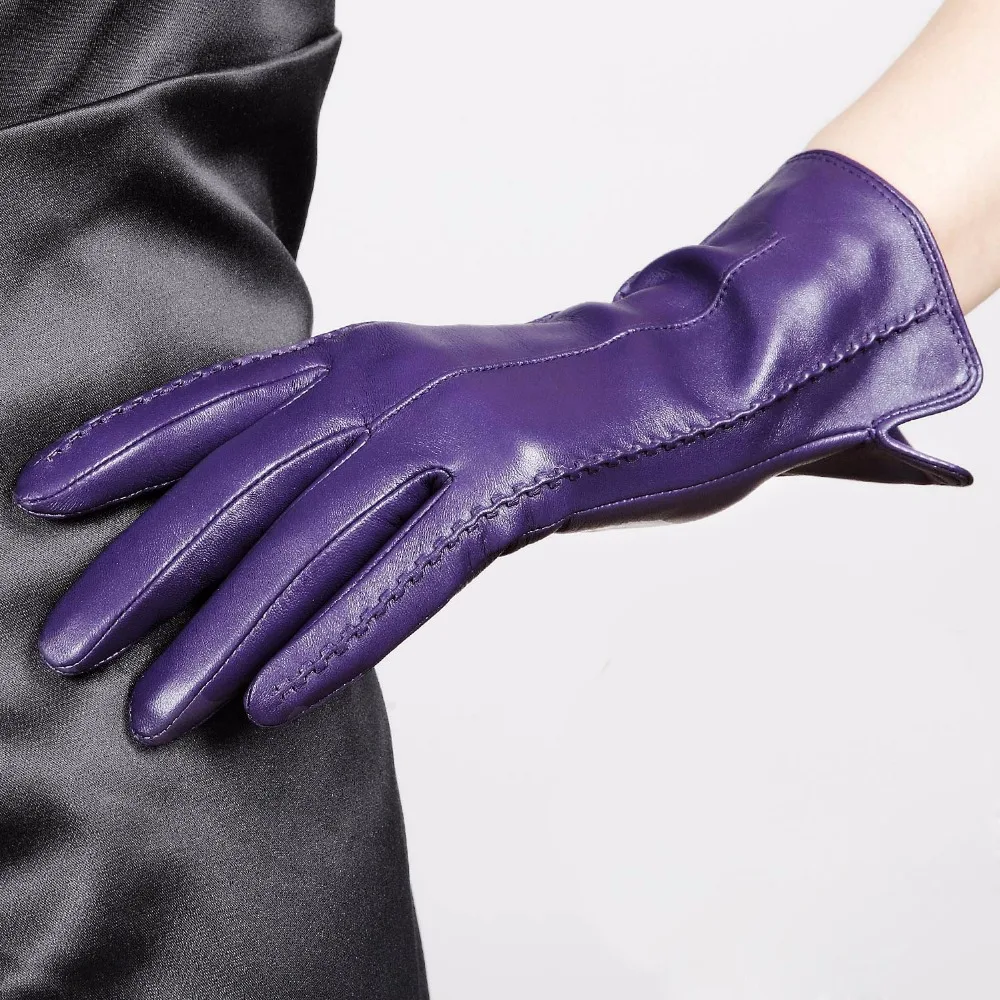 High Quality Elegant Women Genuine Leather Gloves Thin Silk Lining Goatskin Driving Gloves Hot Trend Female Glove L085NN