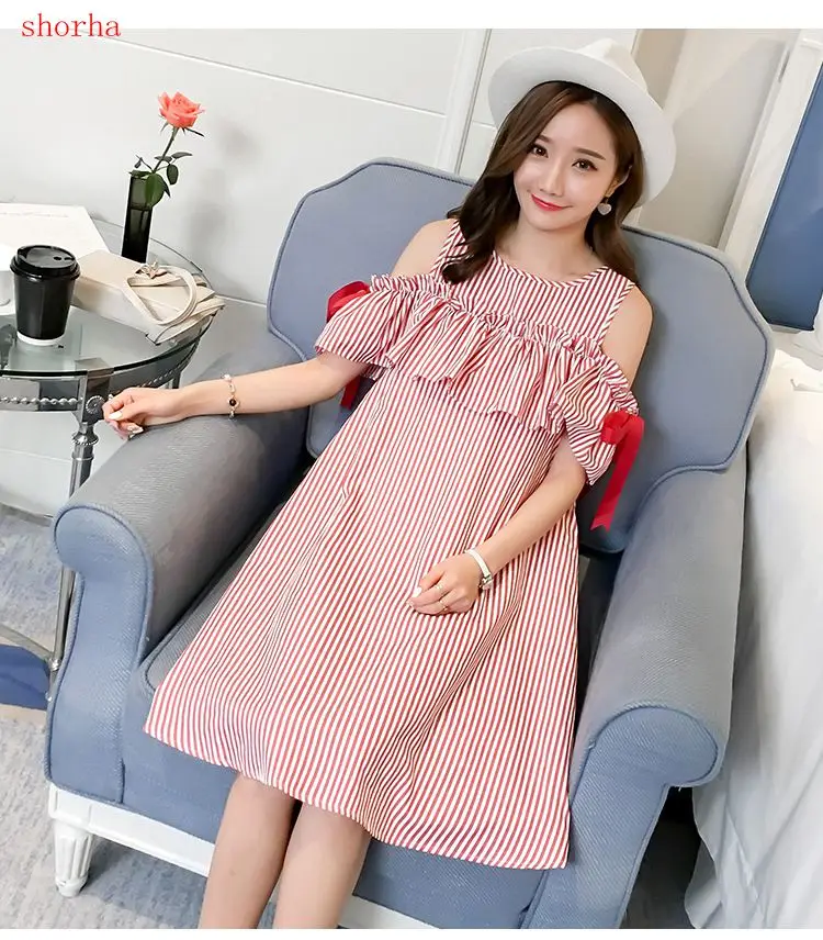 

Pink Maternity Dress Aspring summer Pregnancy Clothes for Pregnant Women Wave Point Maternity Clothing Plus Maternity Dresses