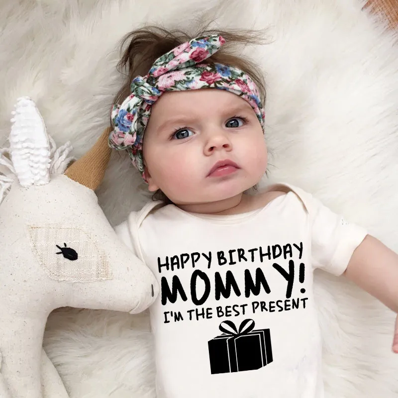 Cotton Baby Clothes Newborn Boys Girls Romper Happy Birthday MOMMY Print Cute Soft Infant Romper Sleepsuit Gift for Mom