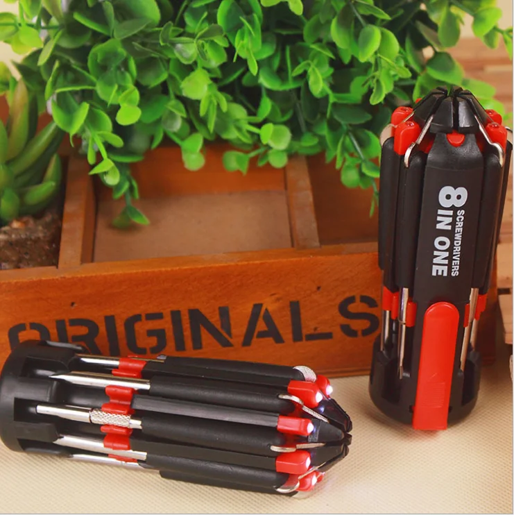 Multi-function 8-in-1 combination screwdriver head set with 6leds flat cross screwdrivers Maintenance tools NO.C0908