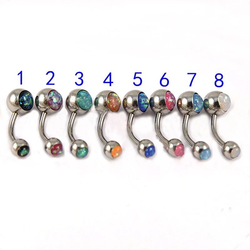 New Opal Belly Bar Button Ring Navel 316l Stainless Steel Double Gem Popular Body Piercing Jewelry for Women 14G Wholesale