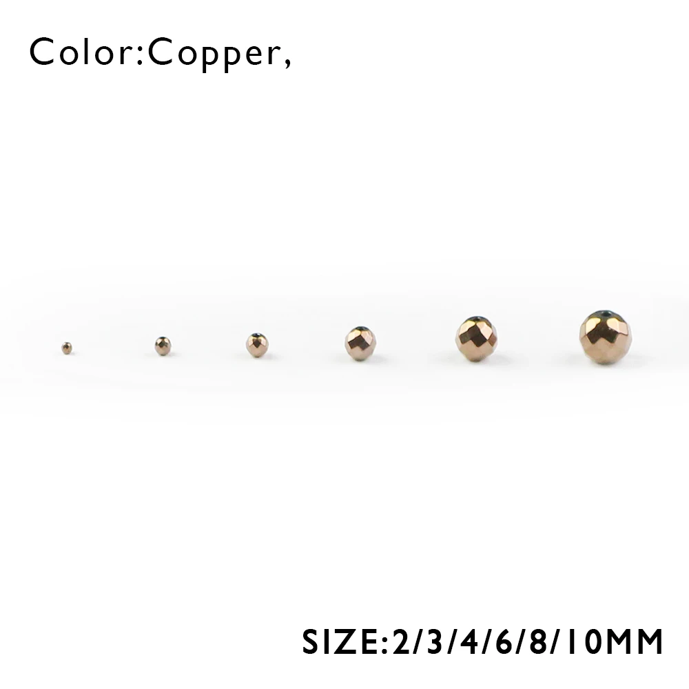 Wlyees chapeamento de cobre facetado redondo hematita contas espaçadoras contas soltas 2 4 6 8 10mm bola para diy jóias brinco pulseira fazendo