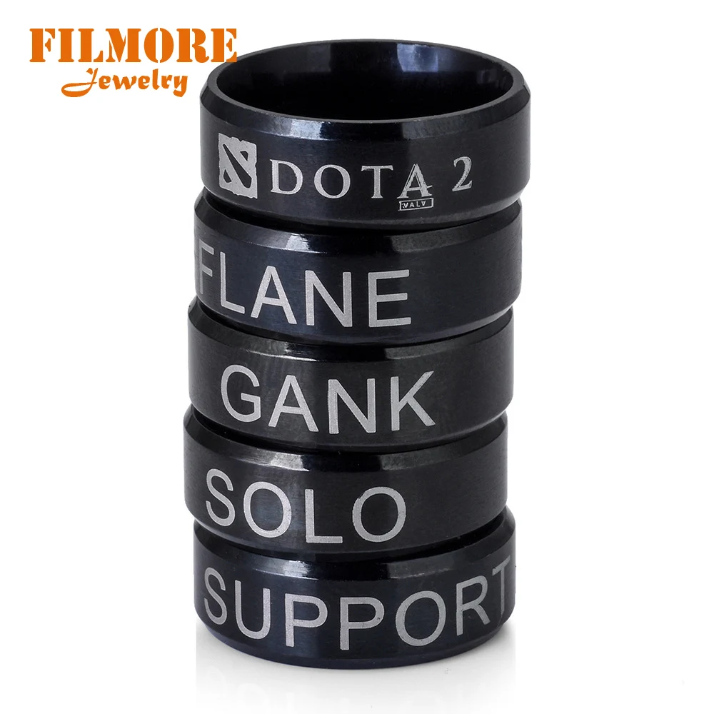 Dota 2 Gank Offlane Solo Carry Support Fashionj Ring Titanium Stainless Steel White Letter Ring Classic Charm Ring for Unisex