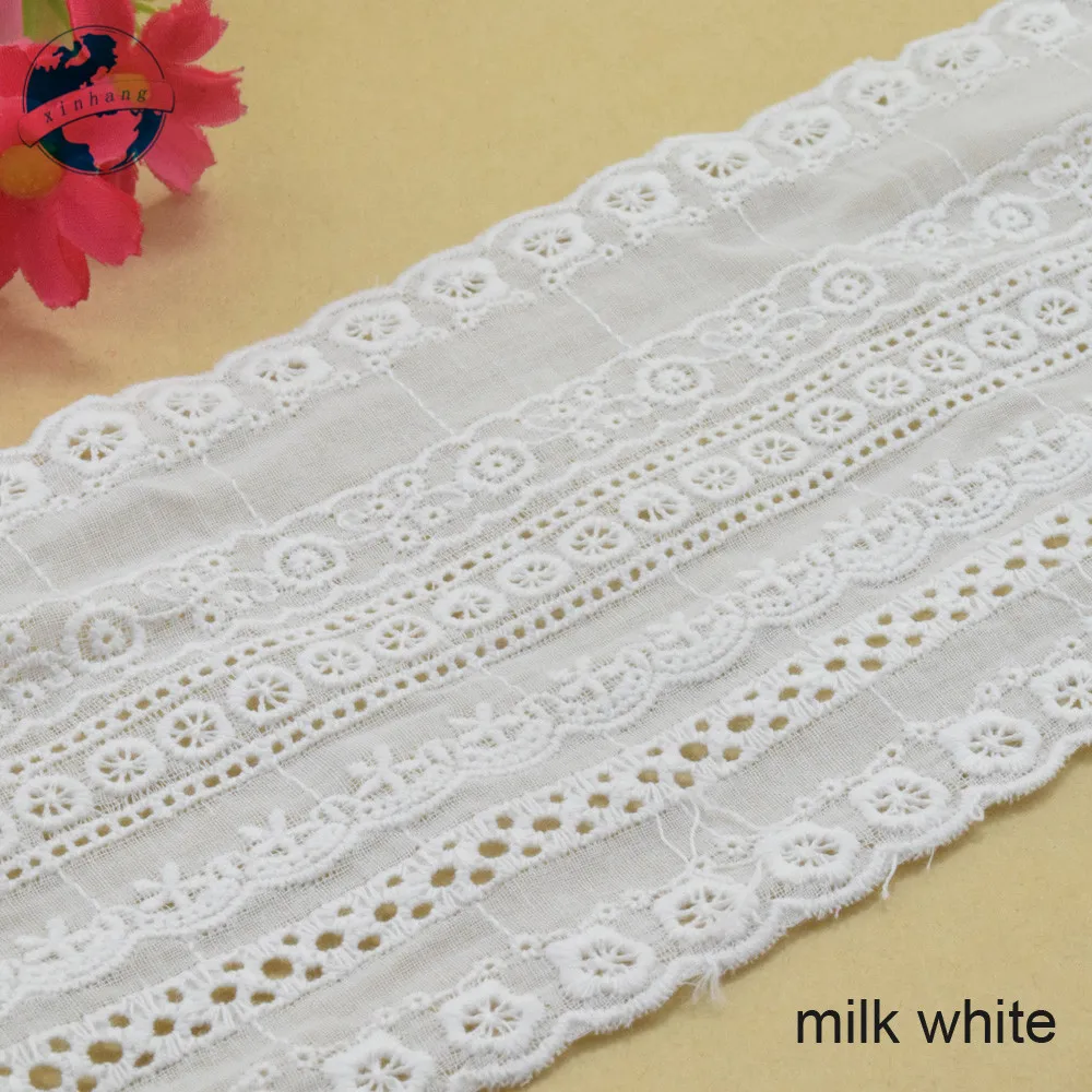 11cm Width White 100% Pure Cotton Embroidery French Lace Ribbon Fabric Guipure Diy Trims Warp Knitting Sewing Accessories#3761