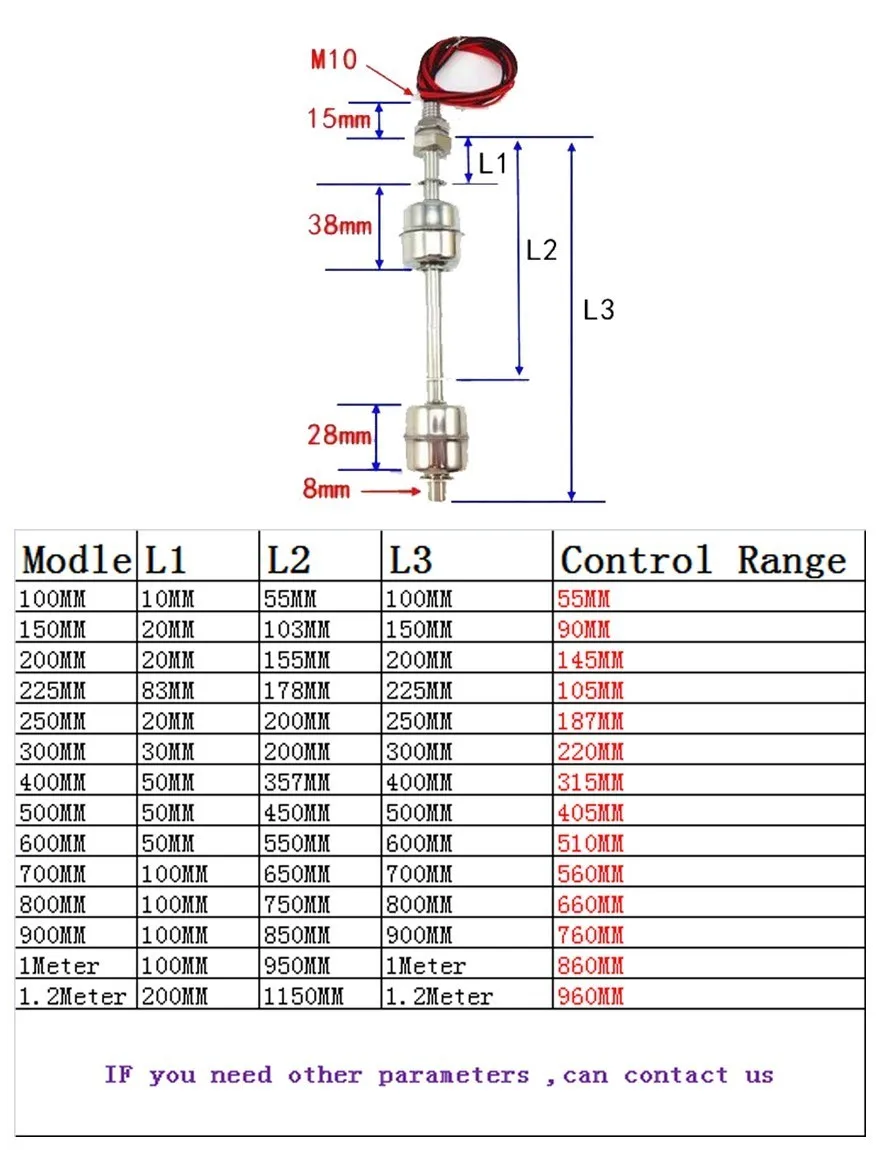 Length 100MM Double Floating Ball Stainless Steel Level Automatic Control Switch  Sensor