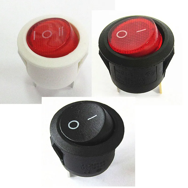 Power Supply Rocker Round Switch Electric Pot 2 3 Pin 2 3 Level 12 250V 6 3A OFF-ON Red White Multifunctional Accessories