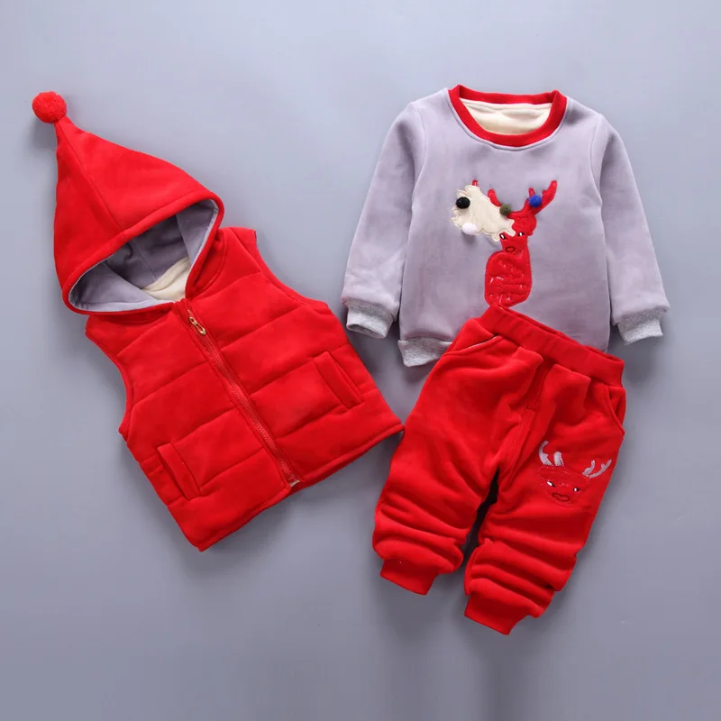 Winter Baby Sets for Boys Girls Clothing Sets Warm Thicken Cartoon Cotton Sweatshirt + hooded Vest +Pants 3pcs Sets Kids Clothes