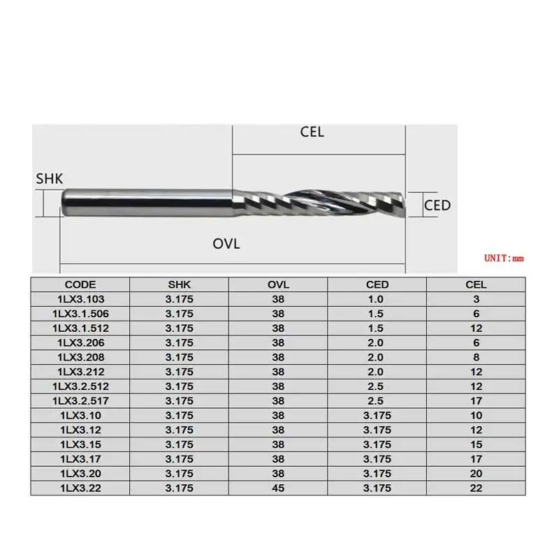 Imagem -02 - Fresa de Carboneto de Haste 3.175 mm Fresa de Ranhura Espiral de Uma Flauta Única Ferramentas de Broca de Gravação Cnc com 10 Peças
