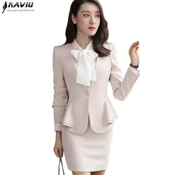 Trajes de falda de manga larga para mujer, uniformes de trabajo formales con dobladillo y volantes, elegantes para negocios, novedad de otoño e invierno